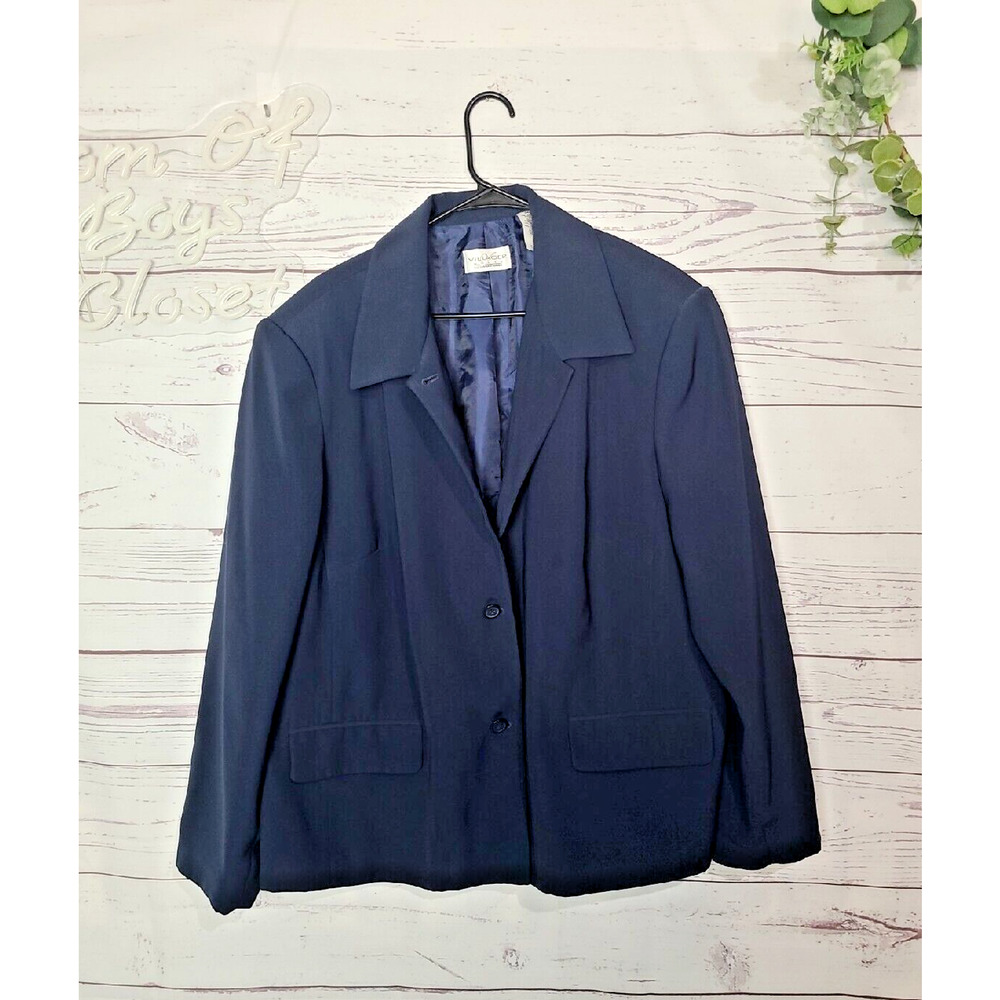 Villager by Liz Claiborne Navy Blue 100% Polyester Blazer Womans Size 24W